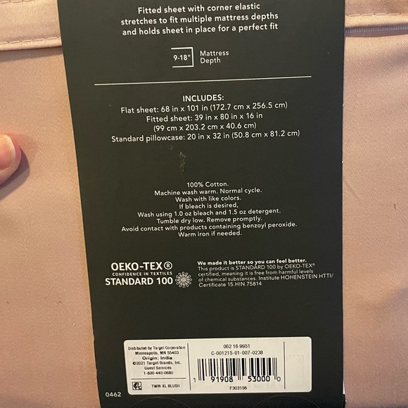 Threshold Target Performance Sheet set Twin XL 400 thread soft baby pink blush - Picture 4 of 4